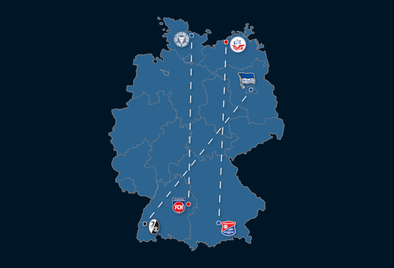 Du betrachtest gerade Landkarte: Größten und geringsten Distanzen zwischen den Stadien (1. – 3. Liga)