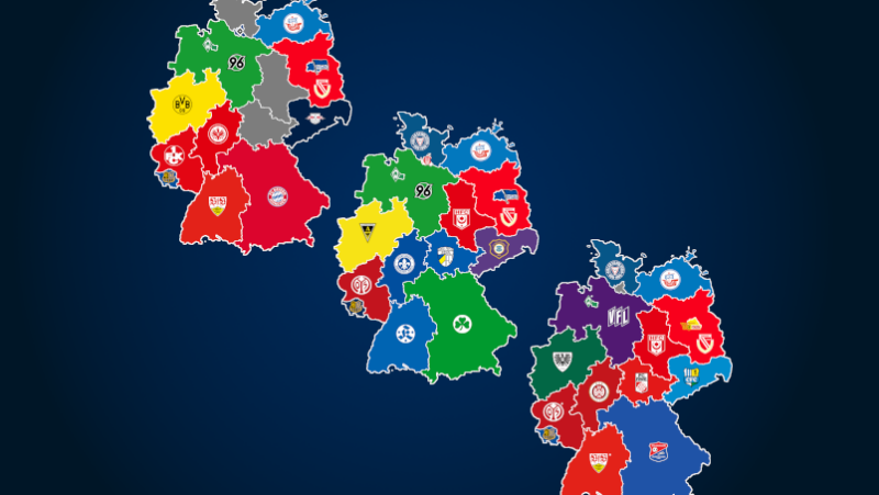 Landkarte: Ewige Tabelle (1. – 3. Liga)