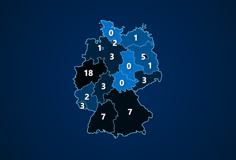Du betrachtest gerade Landkarte: Anzahl Bundesligisten nach Bundesländern