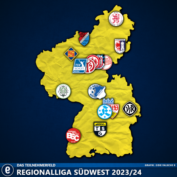 Das Teilnehmerfeld der Regionalliga Südwest 2023/24 Die falsche 9