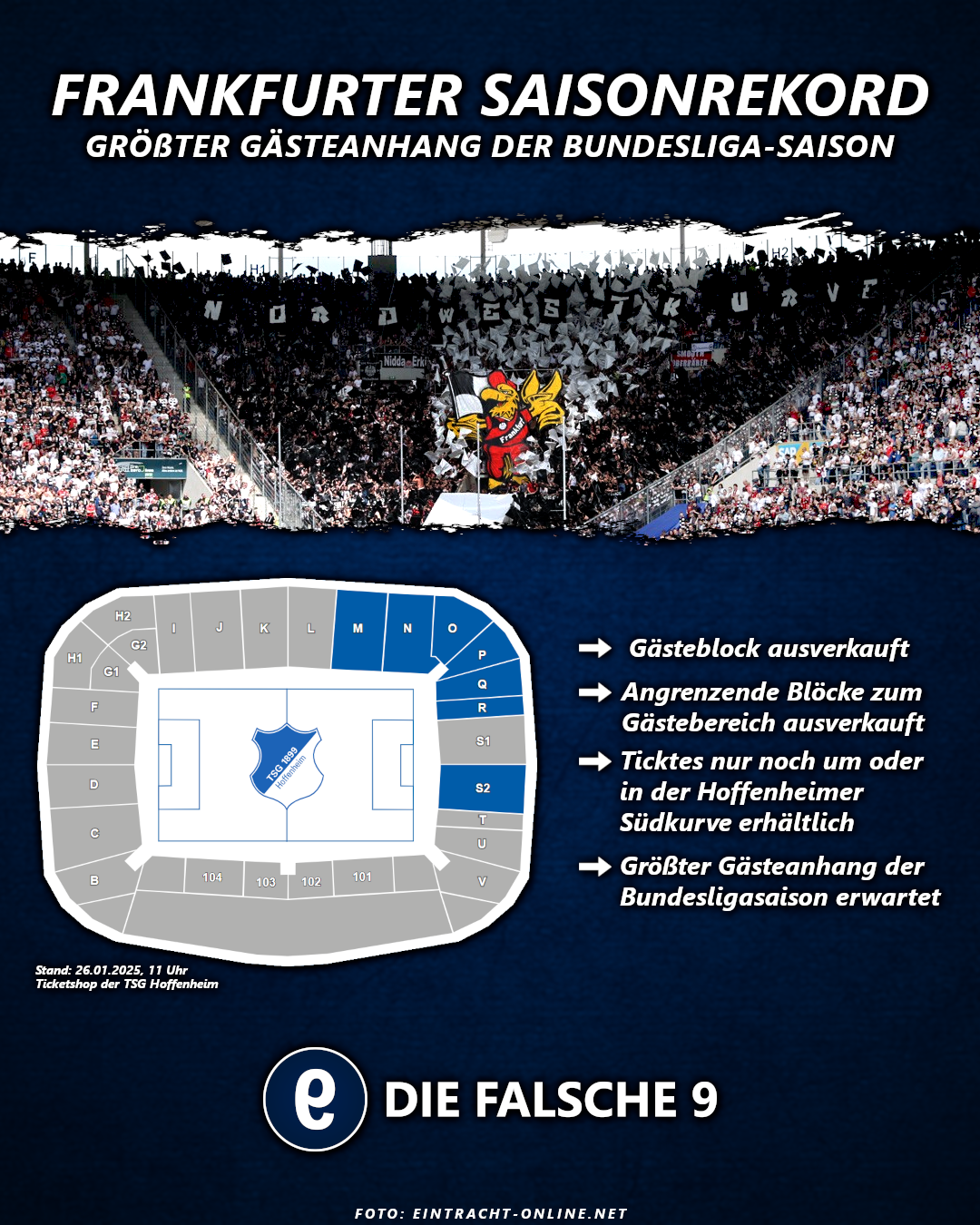 Die Fans von Eintracht Frankfurt haben den Ticketshop in Hoffenheim fast leer gekauft.