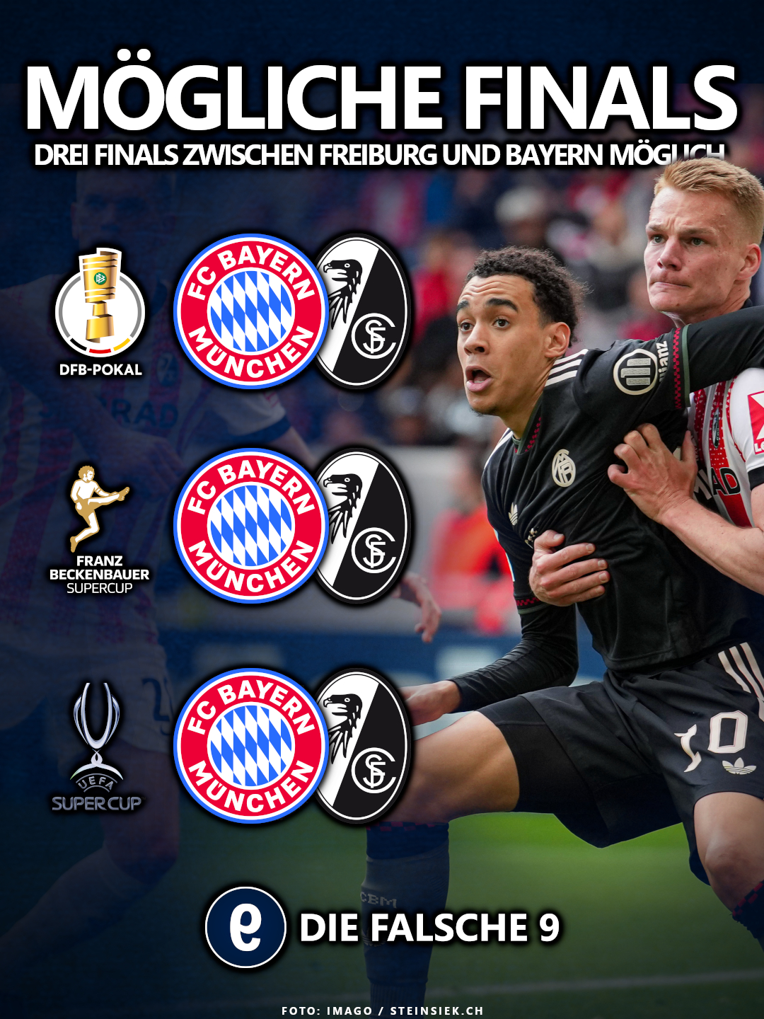 Finalspiele im DFB-Pokal, dem DFL-Supercup und dem UEFA-Supercup sind zwischen dem SC Freiburg und FC Bayern München möglich